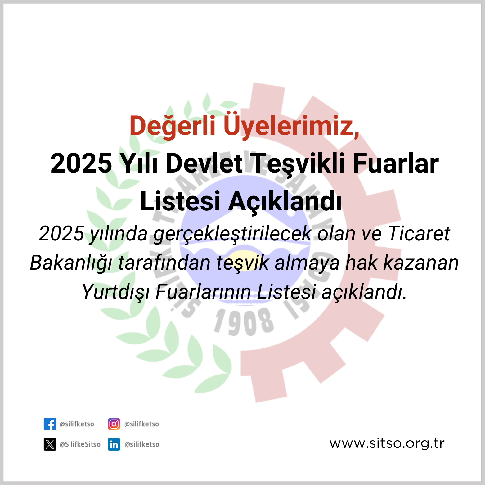 2025 Yılı Devlet Teşvikli  Fuarlar Listesi Açıklandı